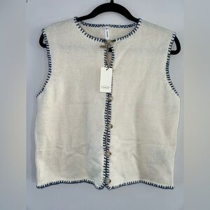 Wishlist Cream and Blue Trim Sweater Vest Sleeveless Top